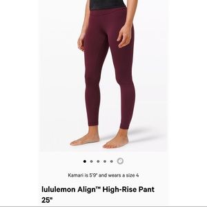 LULULEMON ALIGN HIGH RISE PANT BURGUNDY (SIZE 12)